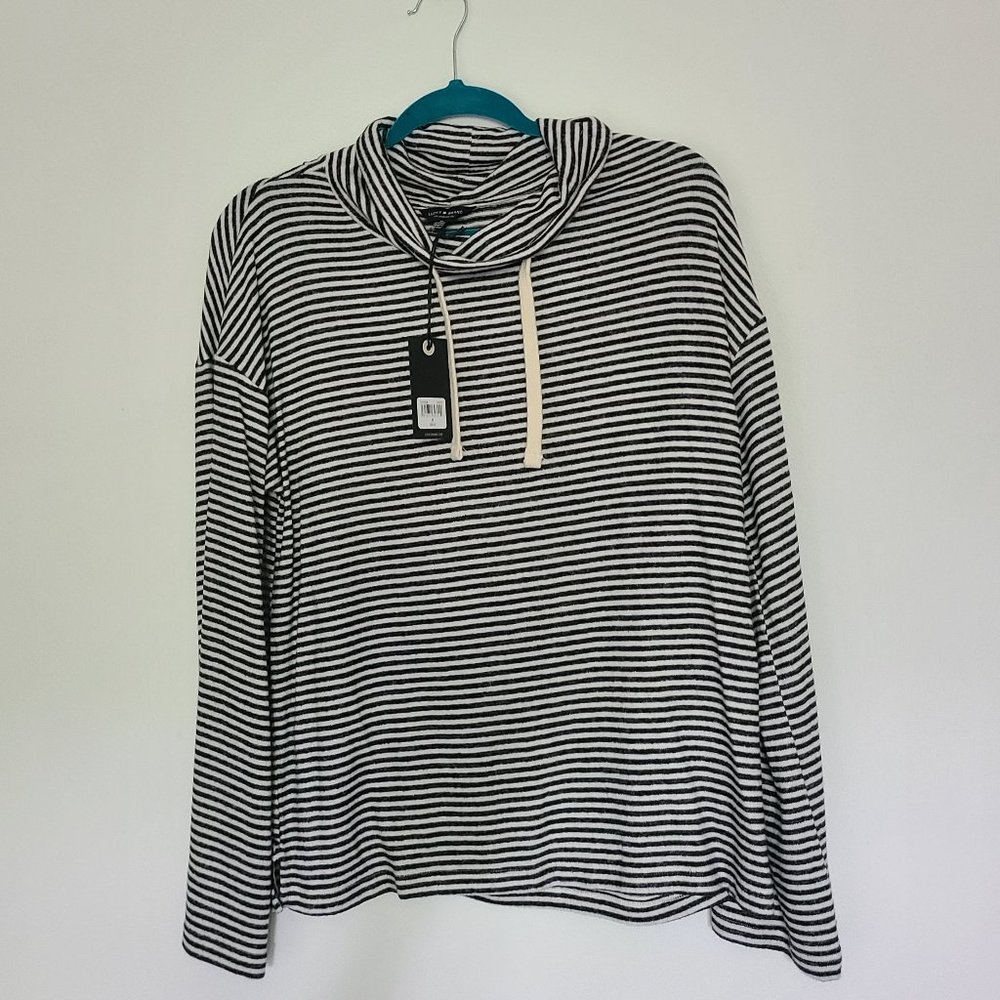 Lucky Brand Cloud Cowl Neck Pullover Black and White Striped Sweater. Medium